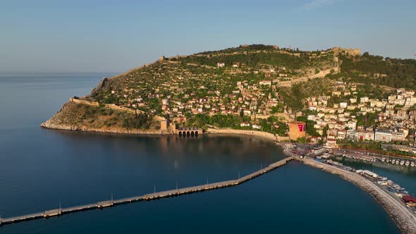 Red Tower in Alanya aerial view 4 K