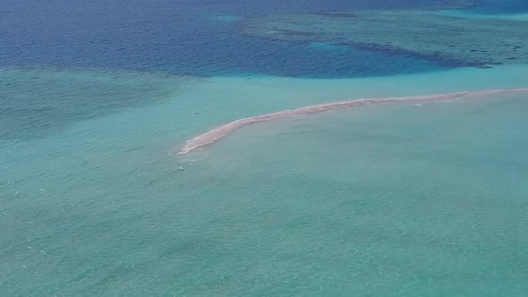 Drone view landscape of tourist beach trip by blue water and sand background