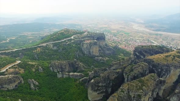 Meteora monasteries complex and Kalambaka town