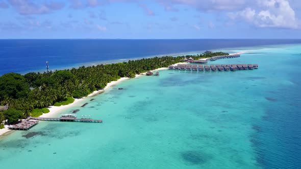 Aerial travel of sea view beach by blue water with sand background