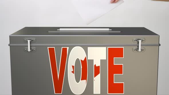 VOTE Text on Ballot Box with Flag of Canada