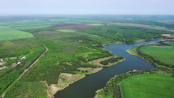 Aerial view of a picturesque reservoir