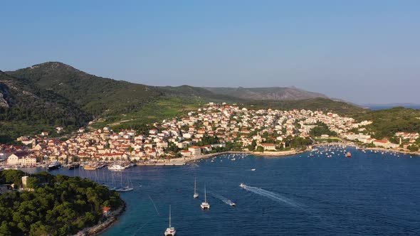 Hvar island, Croatia, Aerial view at the town, Vacation and adventure, Town and sea