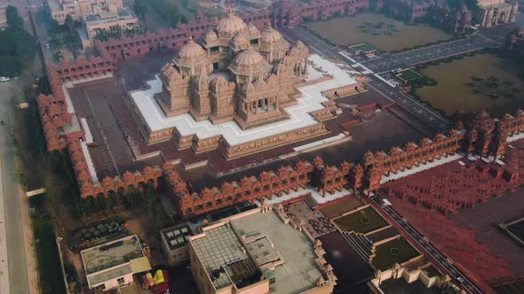 Delhi, India, the "Akshardham" temple aerial 4k drone footage