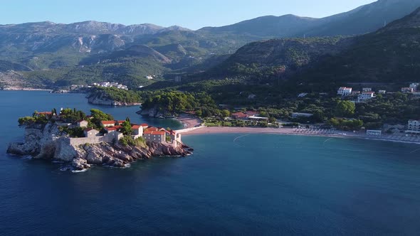 Drone View of Majestic Mountains Covered with Forests on the Sea Coast