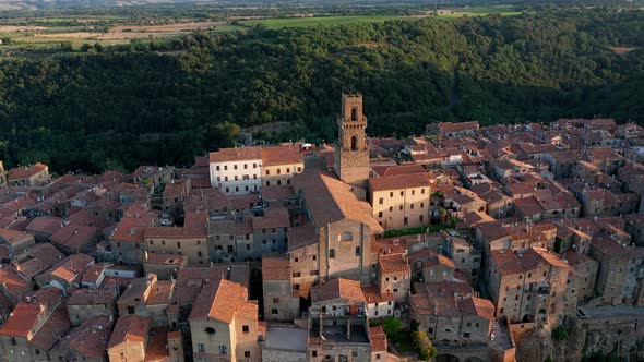 PITIGLIANO, ITALY. An aerial view showing architecture of Pitigliano, Italy