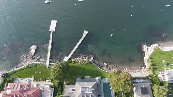 Bird's Eye View Of Marblehead Harbor, Ma, USA During Daytime - aerial drone shot