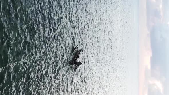 Vertical Video Boats in the Ocean Near the Coast of Zanzibar Tanzania Aerial View