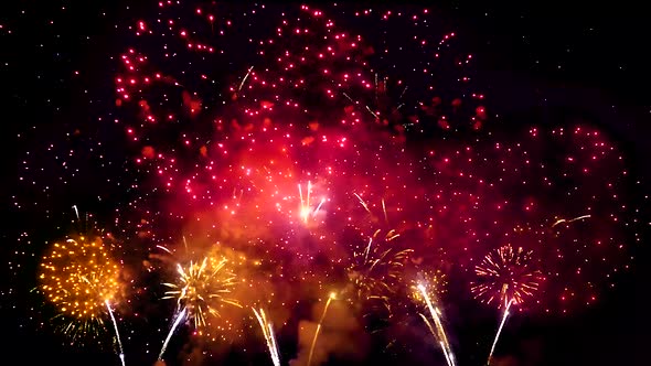 Fireworks Display With Lots Of Colorful Bursts Loop.