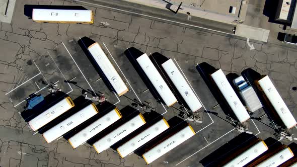 Aerial View of Parking Lot for Autobus and Trucks.