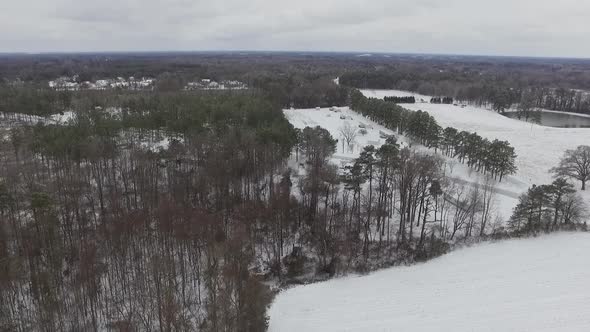 snow covered fields and woods