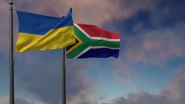 South Africa Flag Waving Along With The National Flag Of The Ukraine  2K