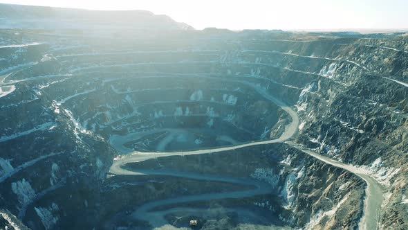 Mine Pit with an Excavator Inside of It in a Top View