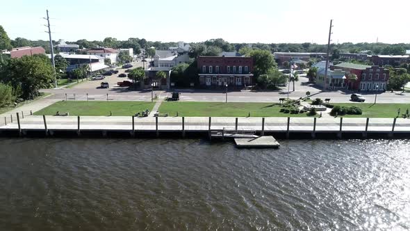 Apalachicola City Dock and Water Street in Apalachicola, Florida are seen from the Apalachacola Rive