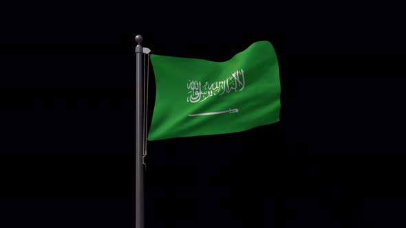 Saudi Arabia Flag On Flagpole With Alpha Channel  4K