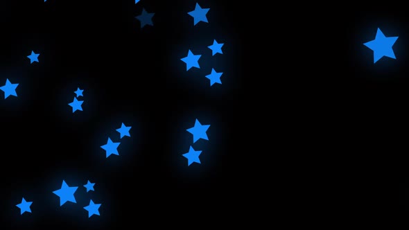 Animation of glowing blue stars twinkling and moving in hypnotic motion on black background