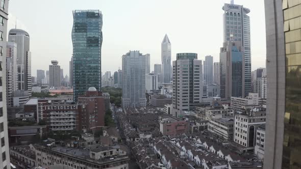 Aerial view of Shanghai city centre district in early morning, China.
