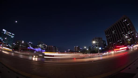 Timelapse of Night Road Traffic in Seoul, South Korea