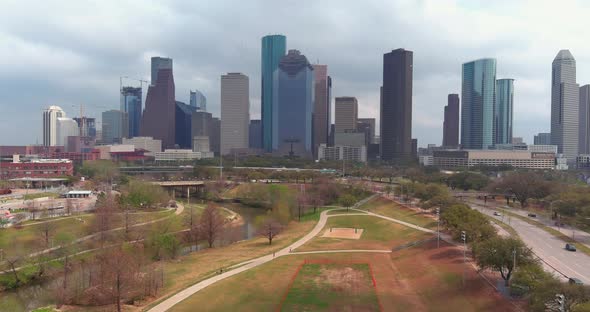 Aerial view of Houston cityscape and surrounding area