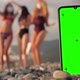 Phone with a Green Screen and Tracking Dots on the Beach Three Multiracial Girls in Swimsuits - VideoHive Item for Sale