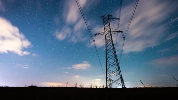 Electric transmission tower starlapse