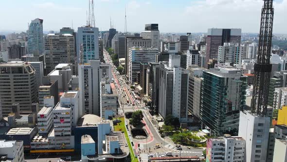 Avenue Paulista Sao Paulo, Brazil (Aerial View, Panorama, Drone Footage)