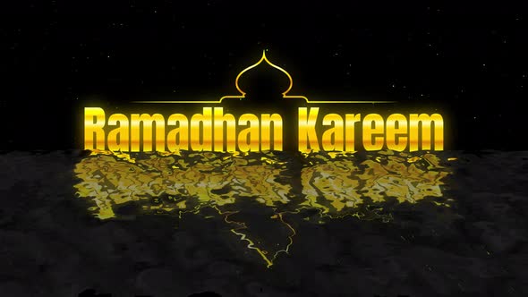 Ramadhan Kareem Greeting in Gold Color Gradient 4k Motion Graphic with Mosque Silhouette