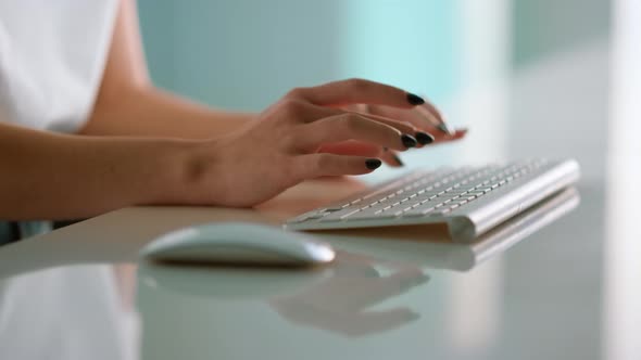 Closeup Journalist Hands Typing Wireless Keyboard Creating Article at Office