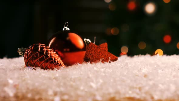 Christmas decorations on snow