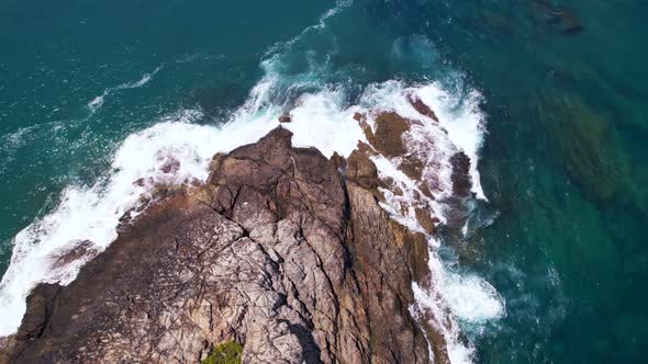 Aerial view of seashore in phuket island.Beautiful sea surface Amazing waves seascape mountain view