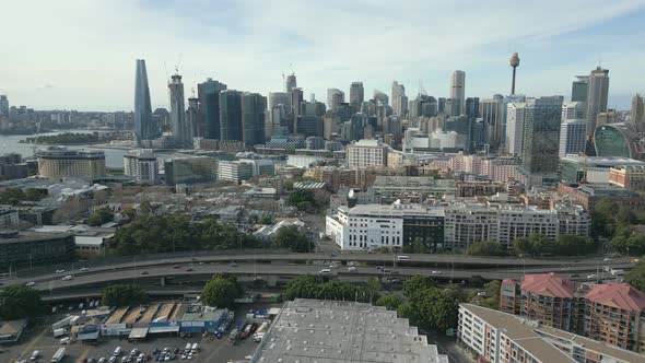 Aerial view city of Sydney CBD over the famous Fish Market