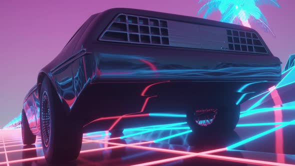 Car in Neon Cyberpunk Style