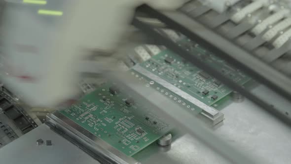 Production of Electronic Board. Close-up.