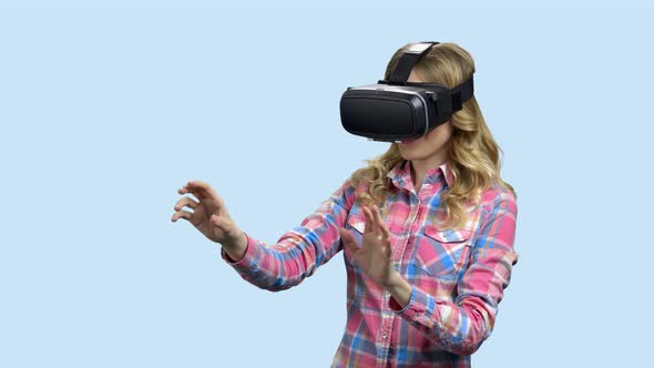 Happy Girl Wearing Virtual Reality Glasses