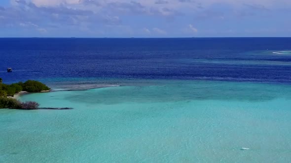 Aerial drone panorama of coast beach by sea with sand background