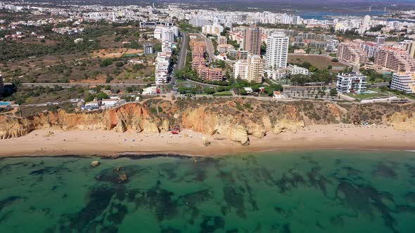 Beautiful Aerial Views of the Portuguese Southern City of Portimao Over the Stunning Beaches and