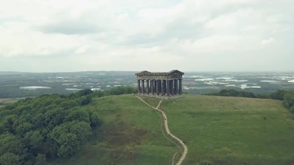 Aerial view of penshaw monument in Sunderland, North East England.