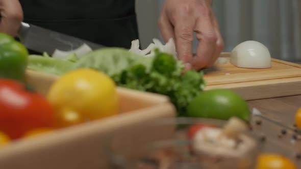 Professional Chef Cuts White Onion