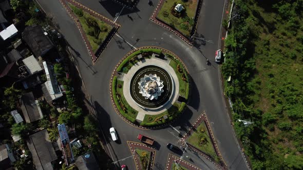 Dense Traffic Roundabout Top Down Rotating Aerial