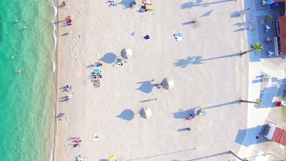 Aerial view of famous white party beach of Pag island, Croatia