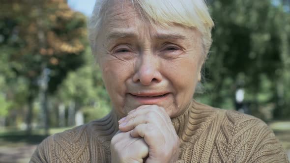 Lonely Elderly Lady Crying Thinking of Problem, Aged Widow Feeling Hopelessness