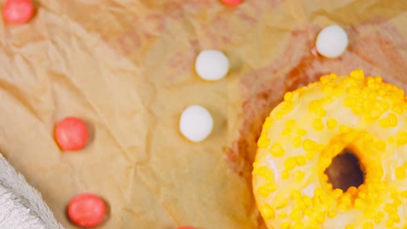 Pink Donuts Decorated with Yellow Icing