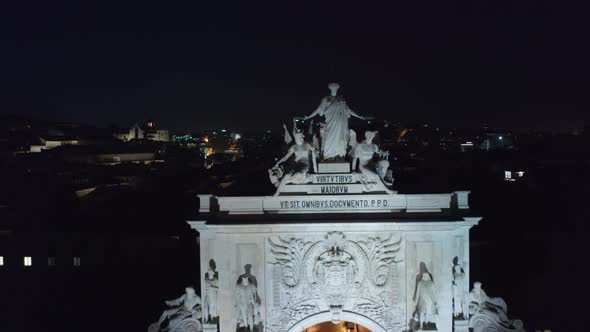 Close Up Aerial View of Arco Da Rua Augusta Monument on Praca Do Comercio Square and Houses in