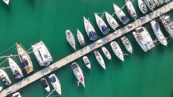 Yachts in the port aerial view 4 K Alanya Turkey