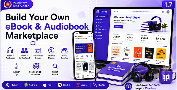 DTEBook – Multivendor eBook & Audiobook Flutter App with Admin & Author Panel for Android, iOS & Web