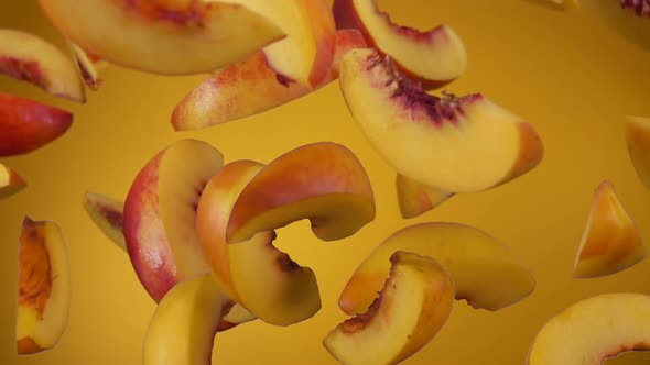 Peach Slices Bounce on a Yellow Background