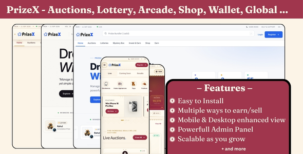 PrizeX – All-in-One Platform | Auctions, Lottery, Mystery Boxes, Games & Invest
