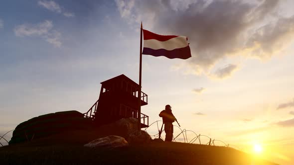 Dutch Soldier Watching the Border at Sunset