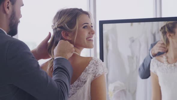 Happy Bride and Groom in Wedding Dress Prepare for Married in Wedding Ceremony