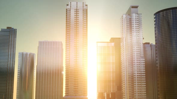 Business Skyscrapers at Sunset